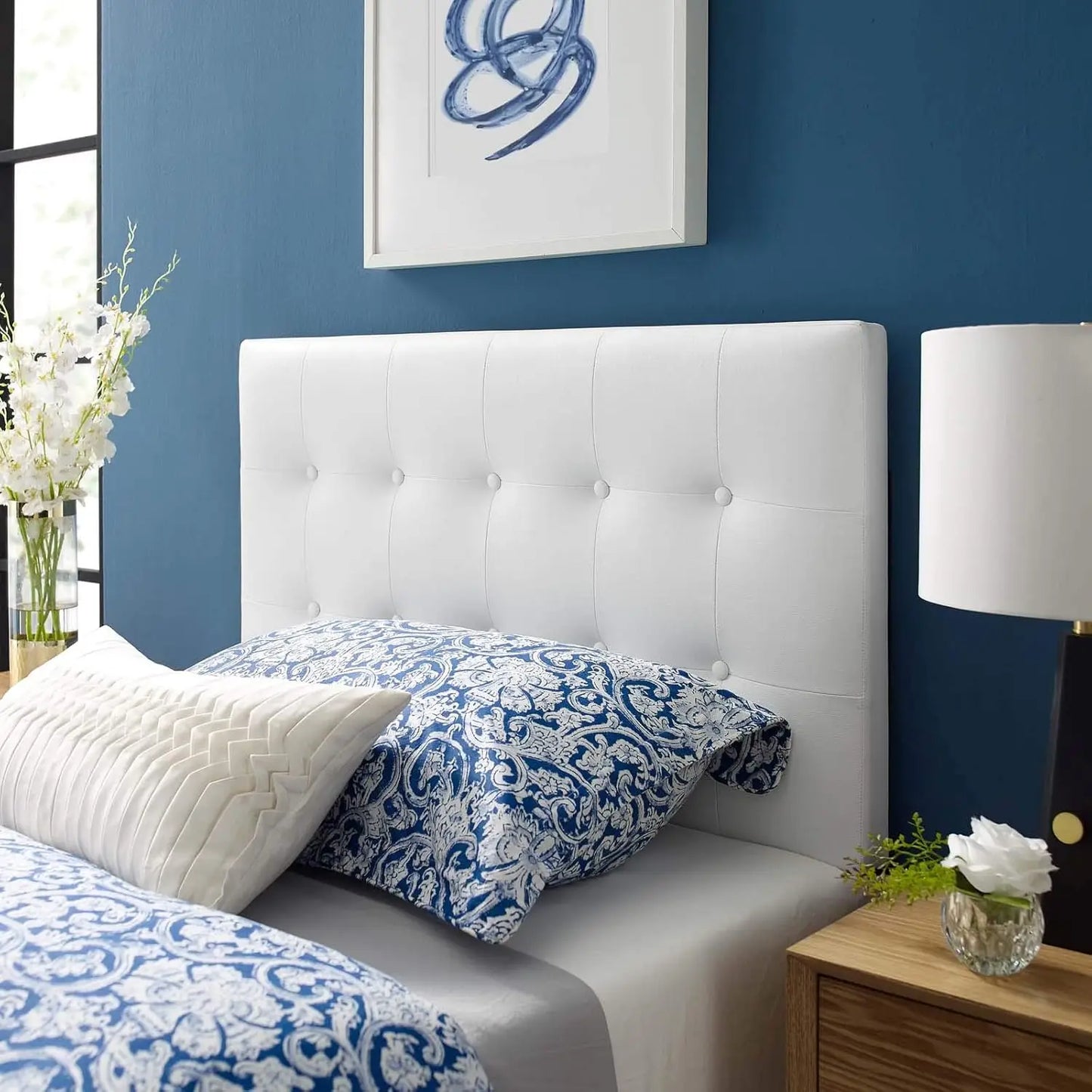 White Tufted Vegan Leather Twin Headboard