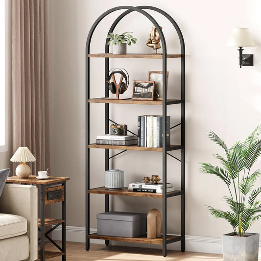 5-Tier Arched Bookshelf, Wooden Storage Shelving Units