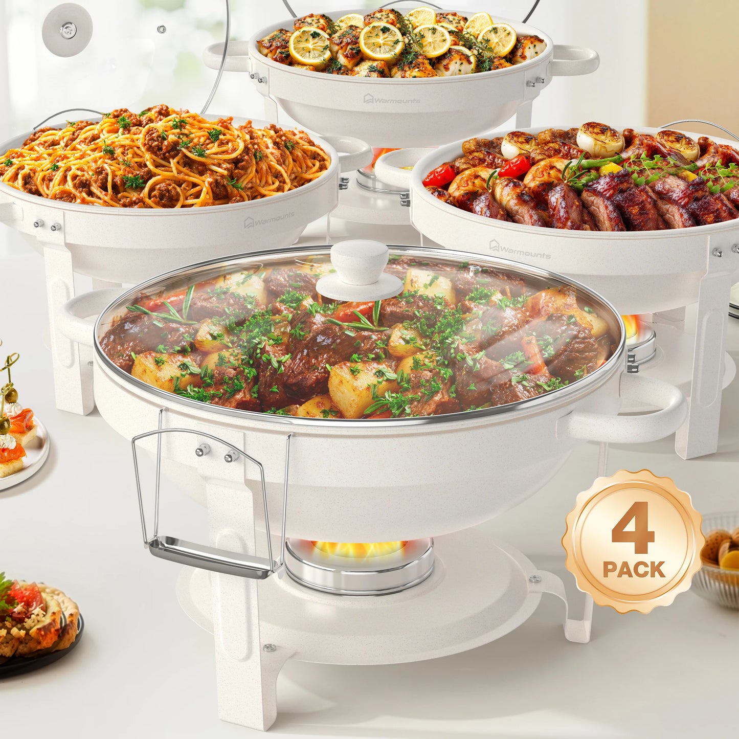 2/4Pack 5QT Round Chafing Dishes Buffet Set with Glass Lid