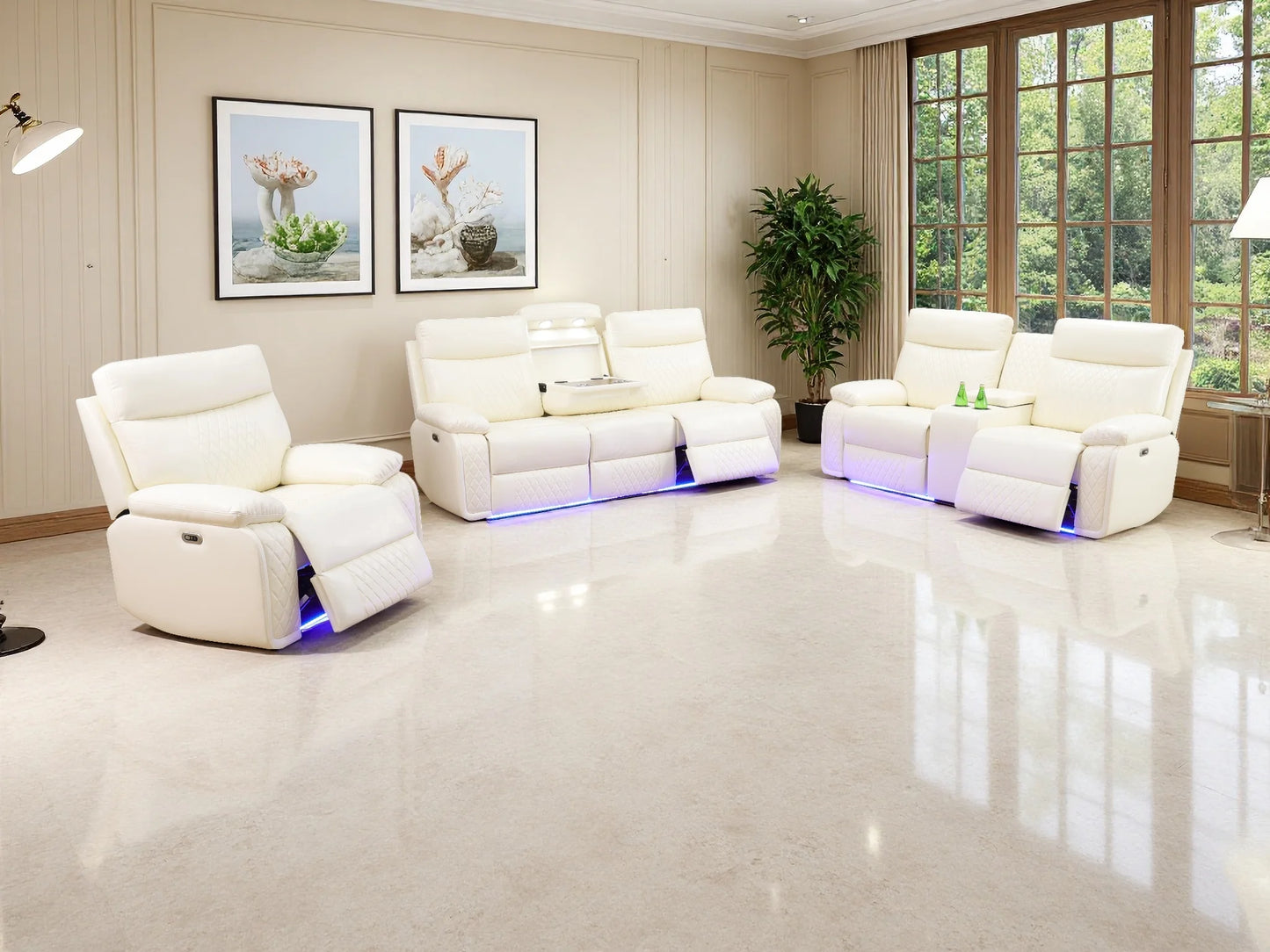 3PCS Power Recliner Sofa with Drop-Down Table Cup Holder