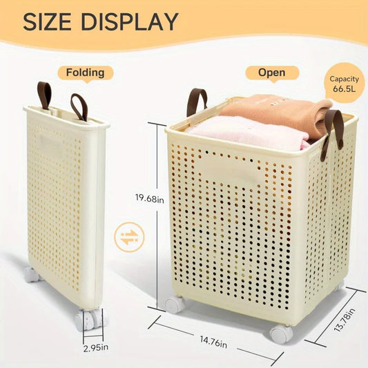 66.5L Foldable Laundry Basket with Wheels -