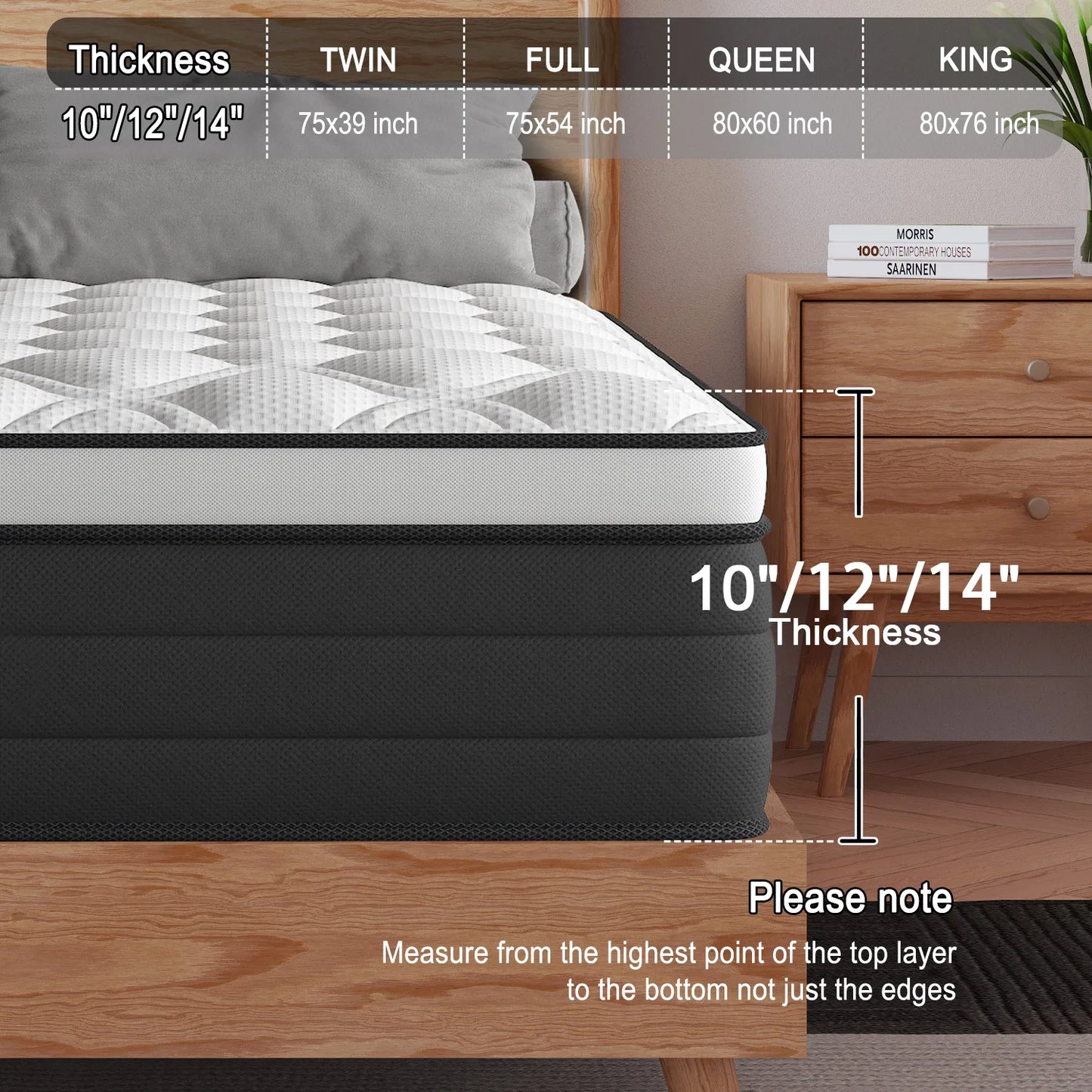 Gel Memory Foam Spring Mattress Twin Full King Queen , Medium Firm