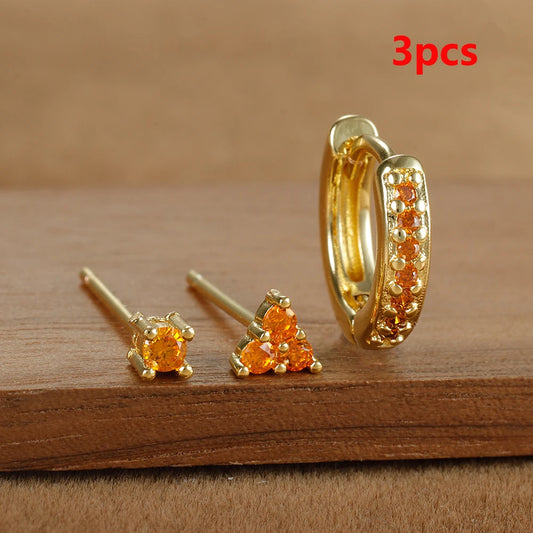 3PCS Helix Ear Piercing Earring Set for Women Zircon Stainless Steel