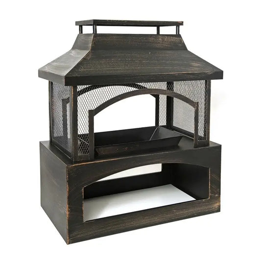 37-Inch Outdoor Rectangular Fireplace with Log Storage and Poker -