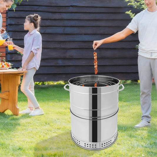 Stainless Steel BBQ Grill Barrel Portable Charcoal Grills 360°