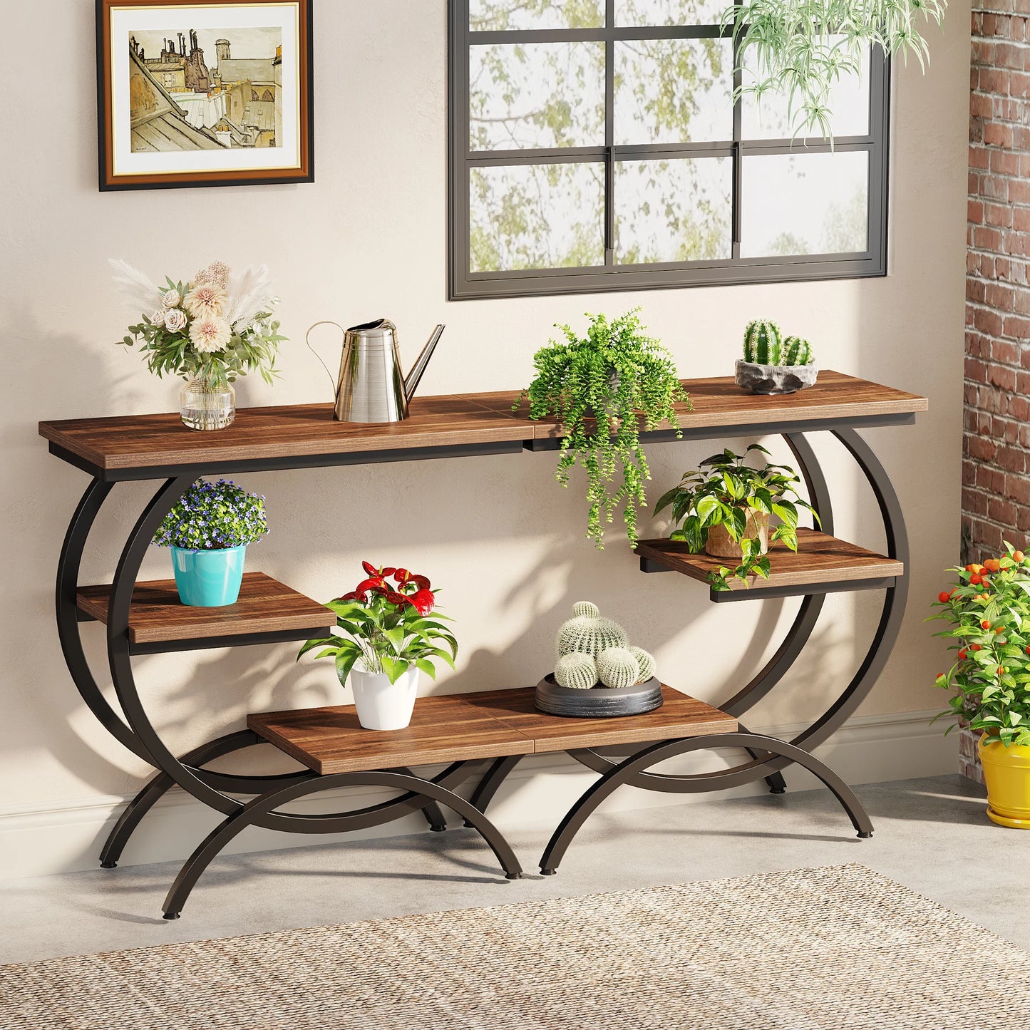 C-Shaped End Table, 3-Tier Storage Shelves