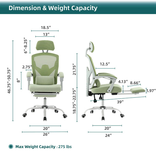 Reclining High Back Mesh Swivel Lumbar Chai With Support Pillow