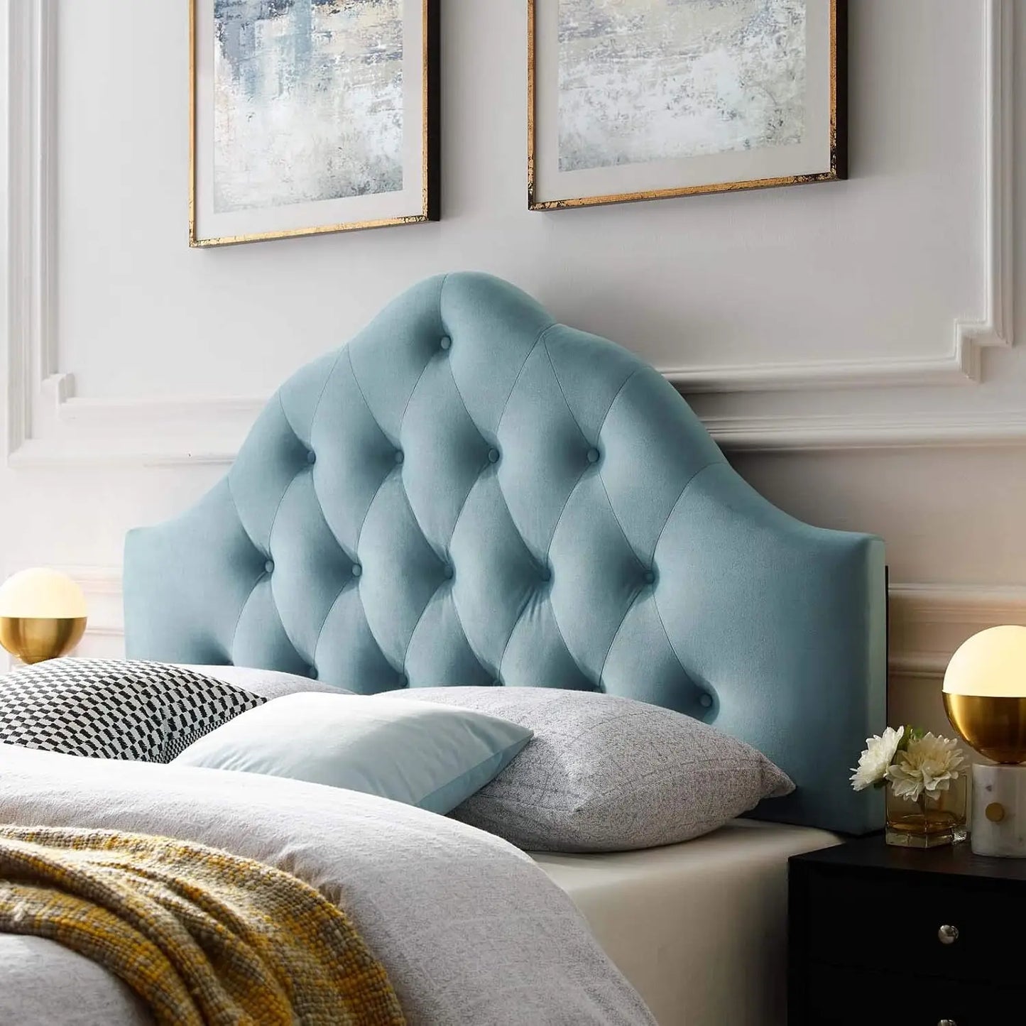Queen Velvet Headboard with Diamond Tufting, Pink
