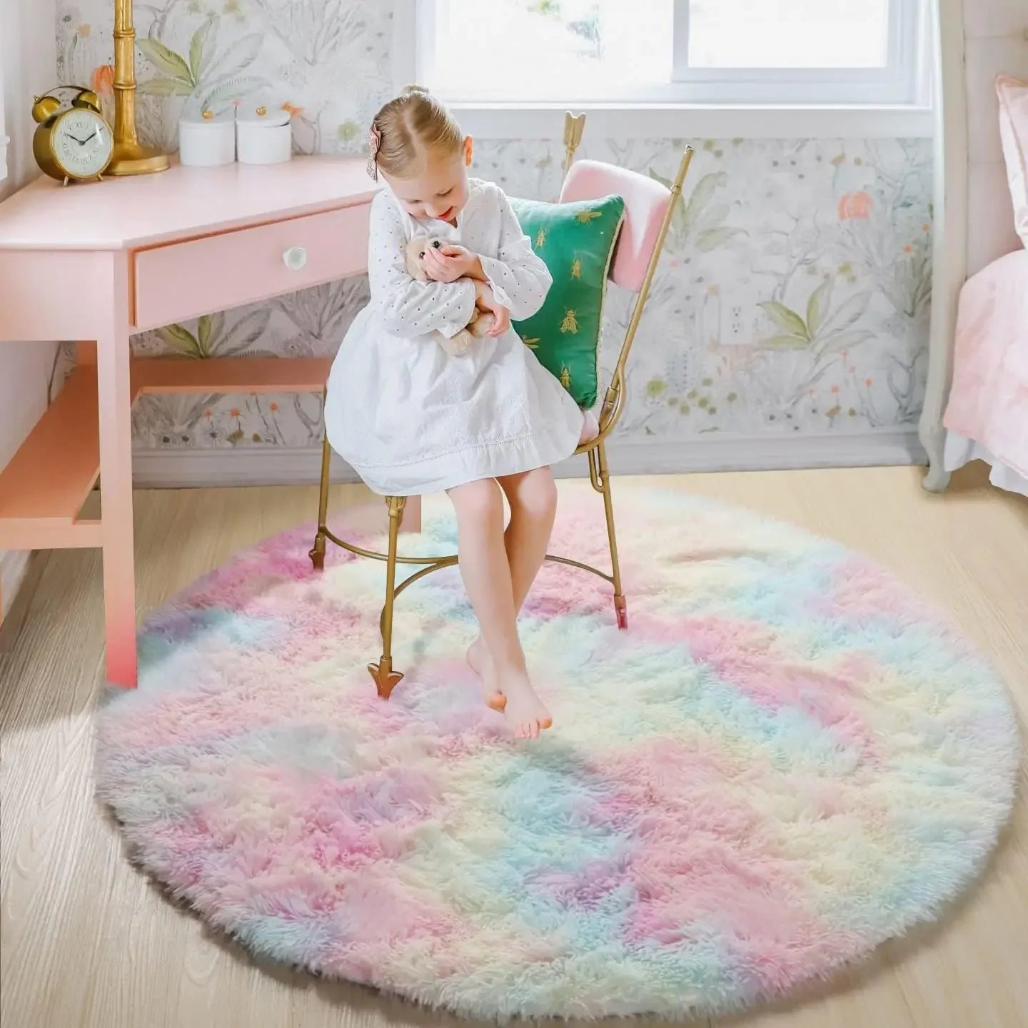 Super Soft Plush Round Rug Fluffy White Pile Carpet