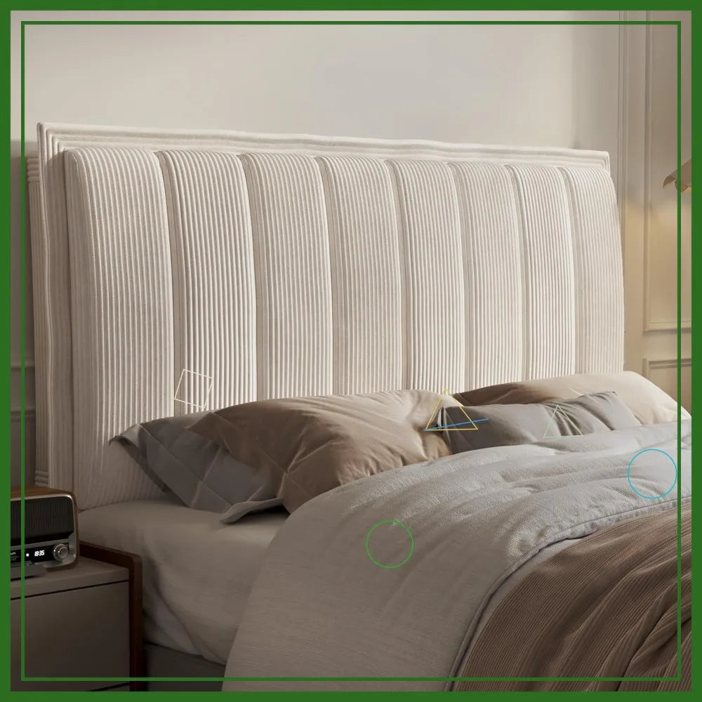 Queen Size Upholstered Headboard, Easy Assembly with 2 Screws (Beige)