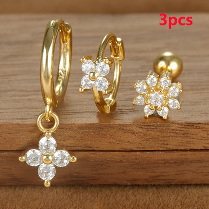 3PCS Helix Ear Piercing Earring Set for Women Zircon Stainless Steel
