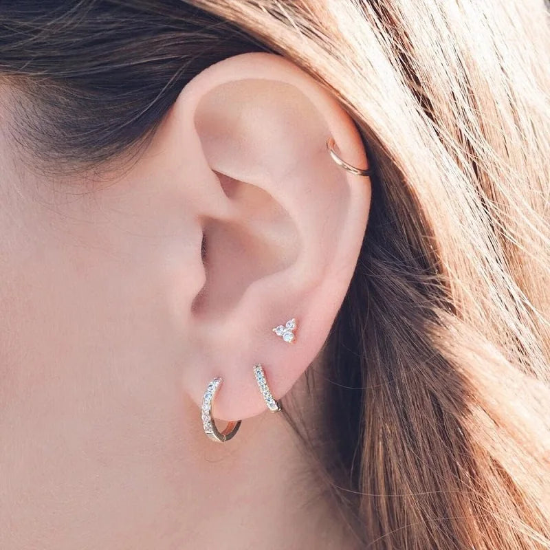 Sterling Silver Cubic Zirconia Ear Cuffs 18K Gold Hoop Earrings
