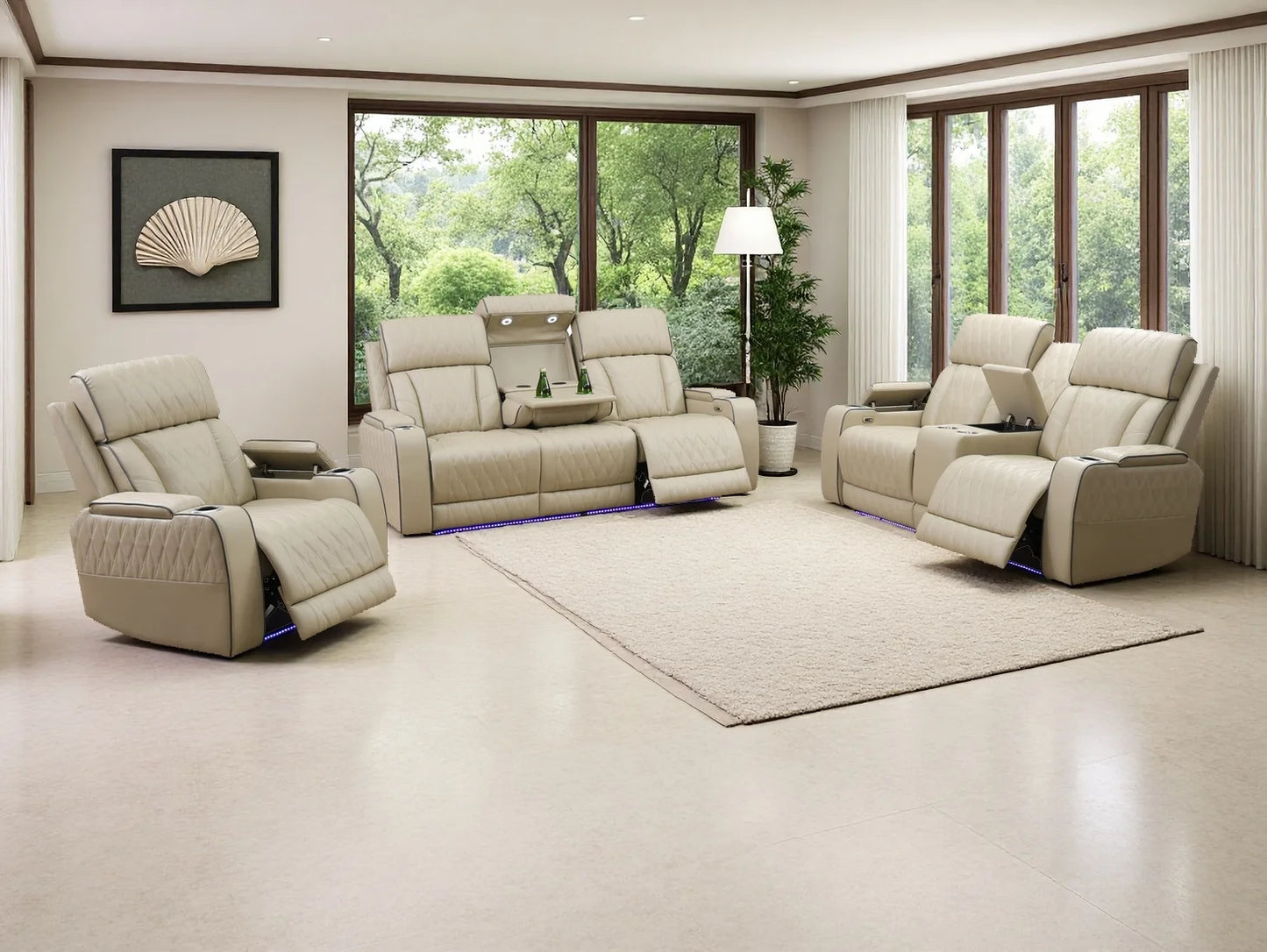 3PCS Power Recliner Sofa with Drop-Down Table Cup Holder