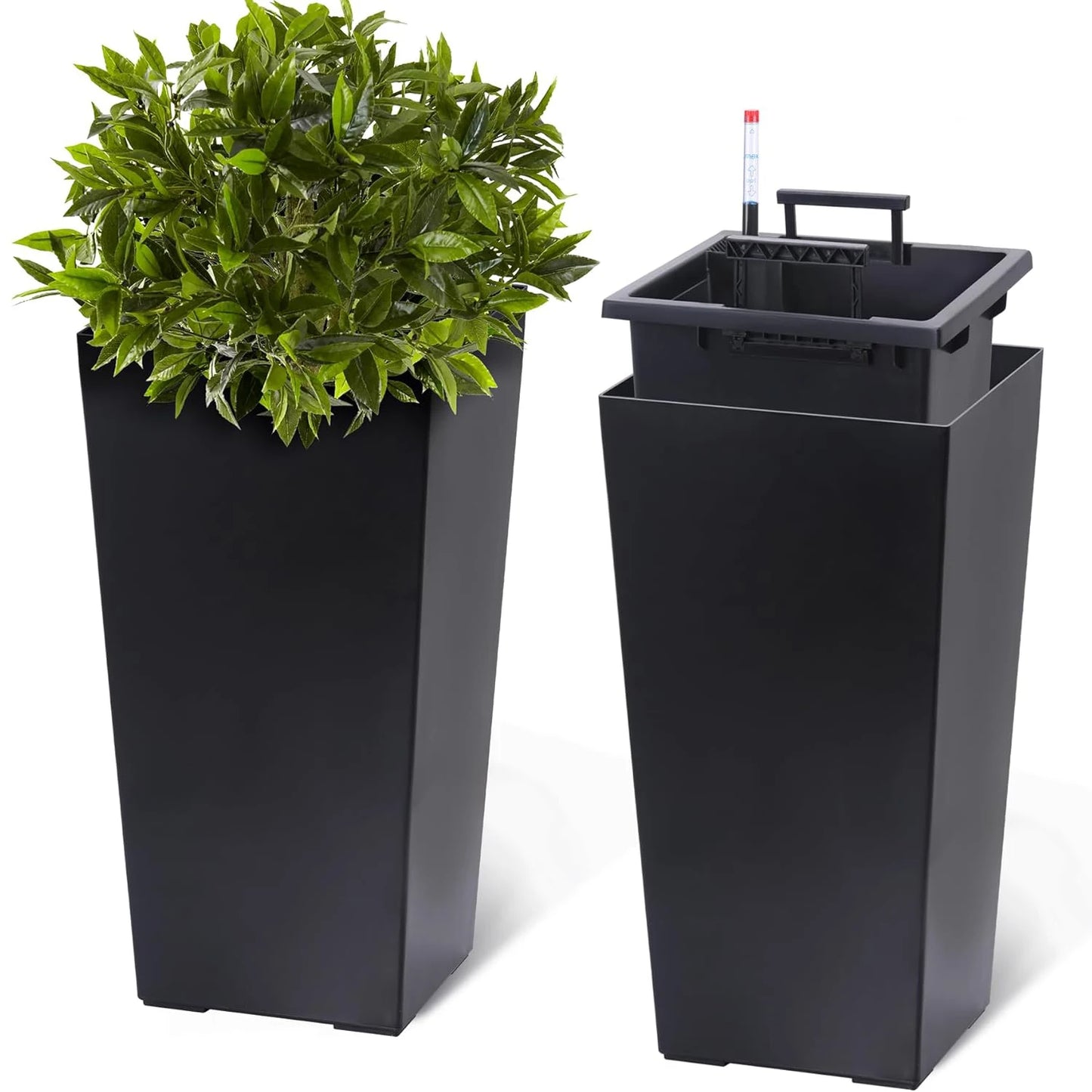 Black Taper Planter with Shelf Insert