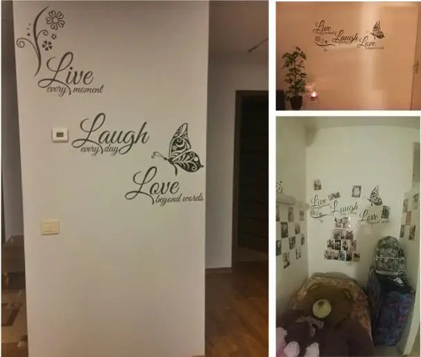 Live Laugh Love Butterfly Flower Wall Art Sticker