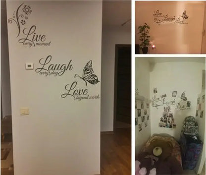 Live Laugh Love Butterfly Flower Wall Art Sticker
