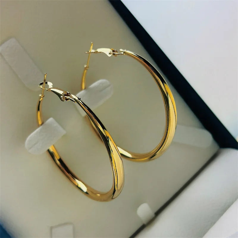 Women's Gold Color Large Hoop Earrings (one Pair)