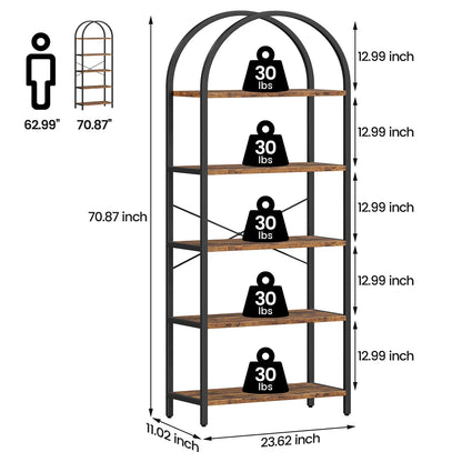 5-Tier Arched Bookshelf, Wooden Storage Shelving Units