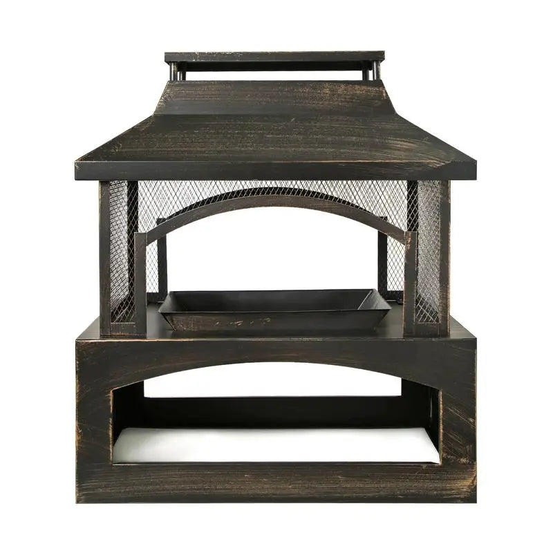 37-Inch Outdoor Rectangular Fireplace with Log Storage and Poker -