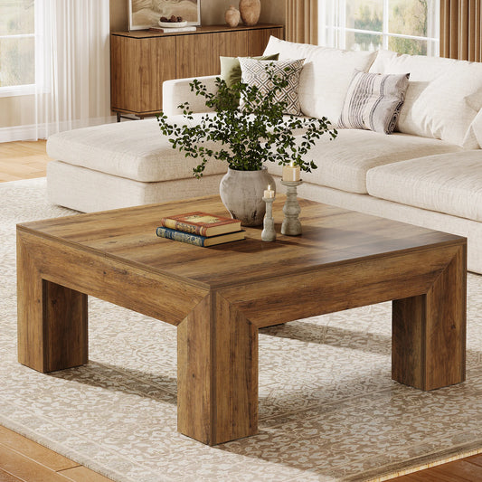 39.4-Inch Square Coffee Table  with Sturdy Wooden Legs
