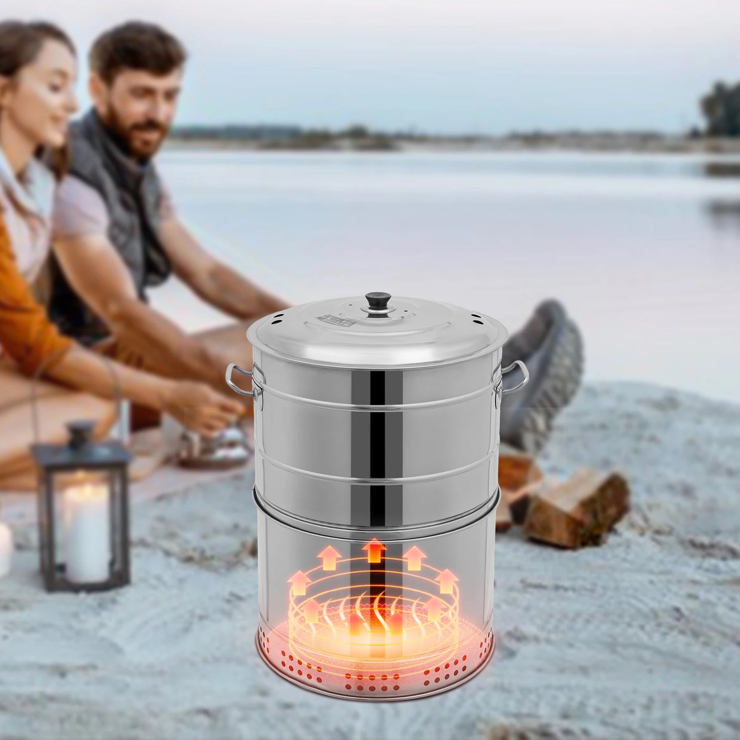 Stainless Steel BBQ Grill Barrel Portable Charcoal Grills 360°