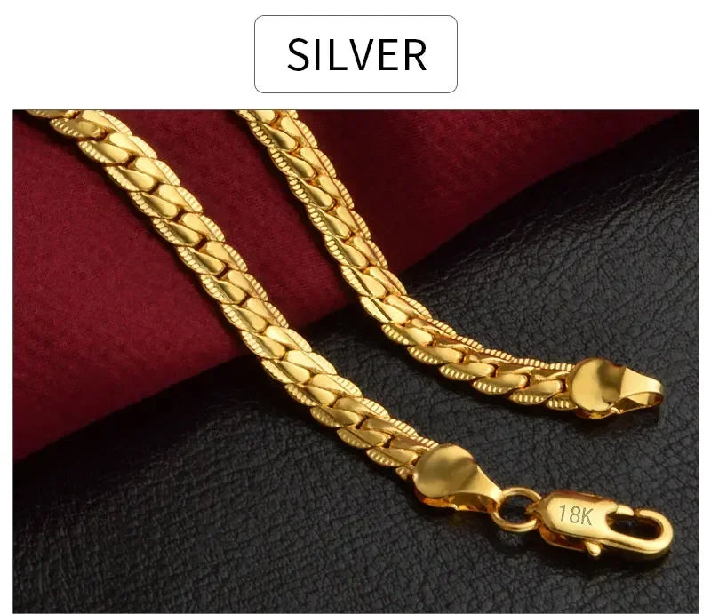 18K Gold Full Sideways Chain Necklace For Woman