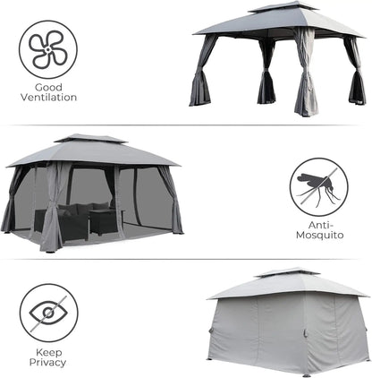 10x13 FT Gazebo Double Soft Top Canopy Anti-UV