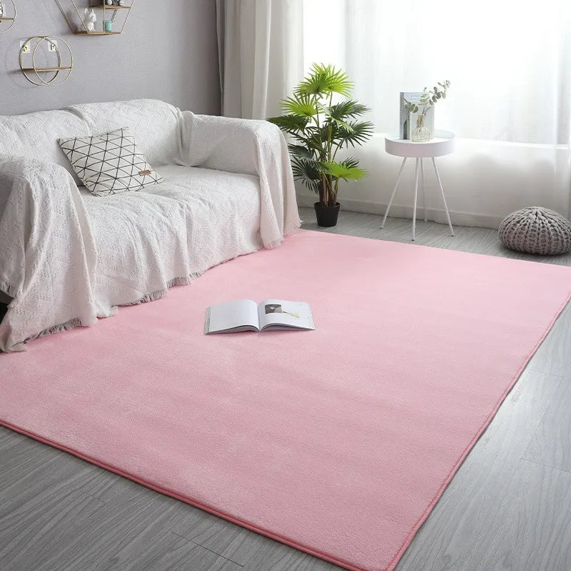 Pink Coral Velvet Carpet Living Room Short Plush Rug