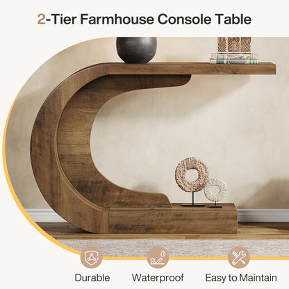 Wood C-Shaped Hallway Entry Accent Table