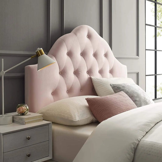 Queen Velvet Headboard with Diamond Tufting,  Pink