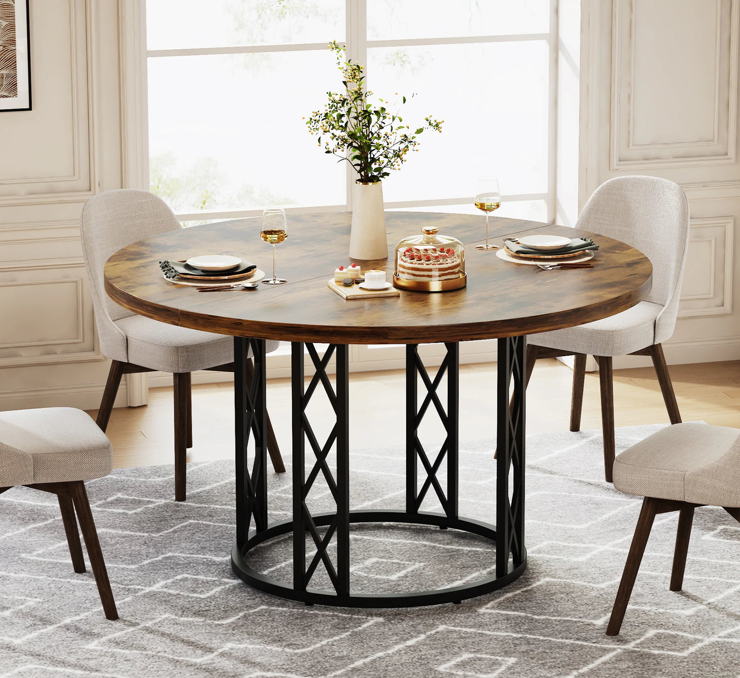 Tribesigns Round Dining Table for 4-6 People Dinner Table