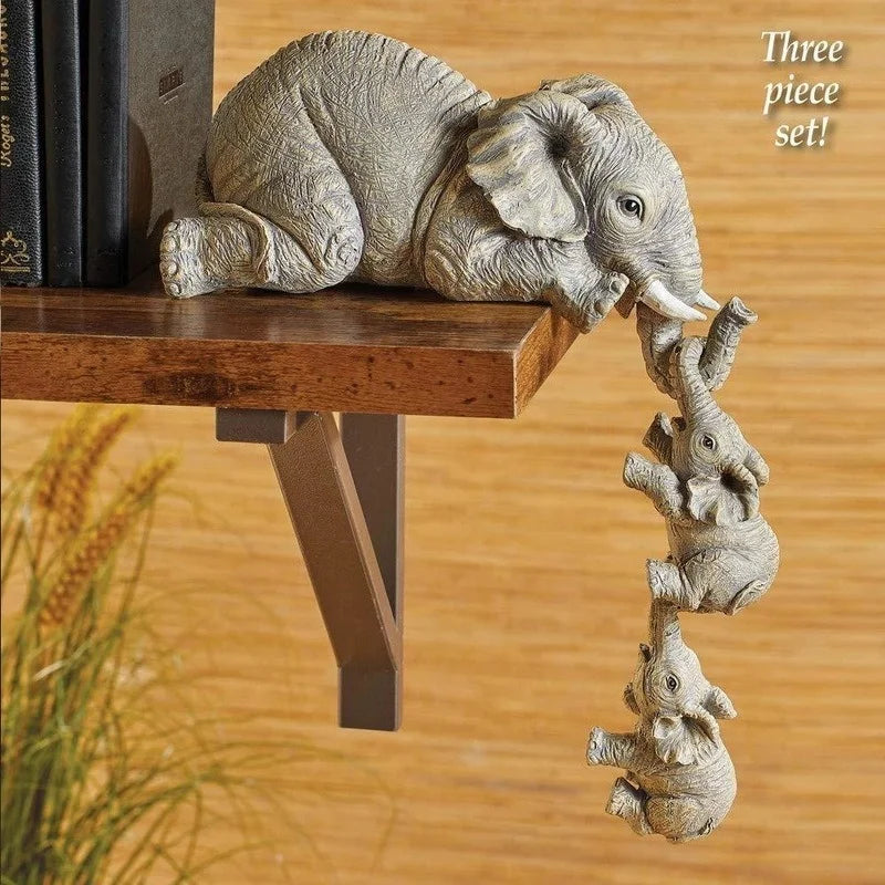 3pcs/set Cute Elephant Figurines Elephant Holding Baby