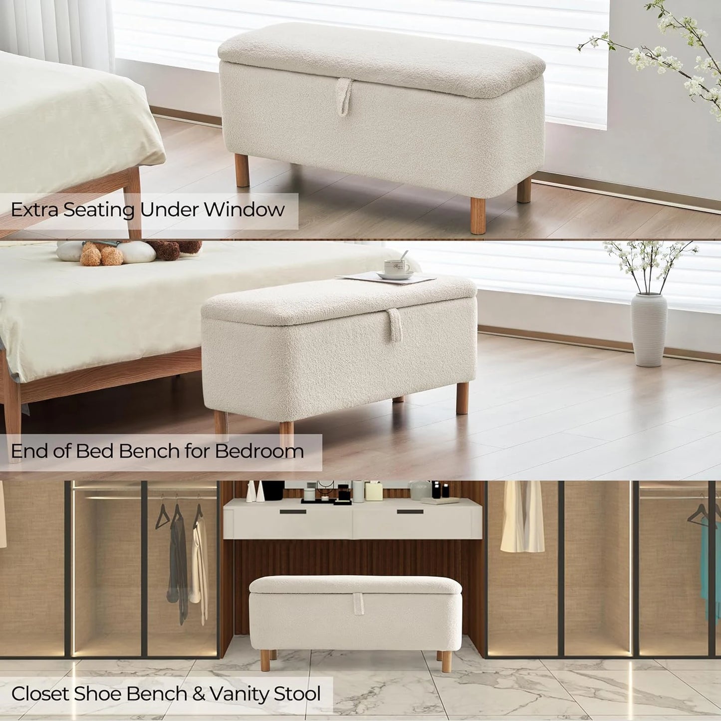 39.5" Boucle Storage Ottoman Bench for Bedroom
