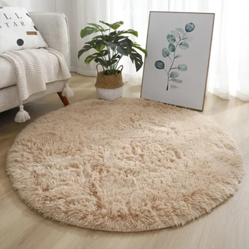 Super Soft Plush Round Rug Fluffy White  Pile Carpet