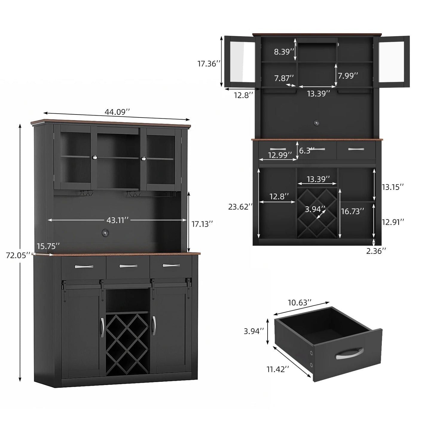 Kitchen Pantry Storage Cabinet with Wine & Glass Racks