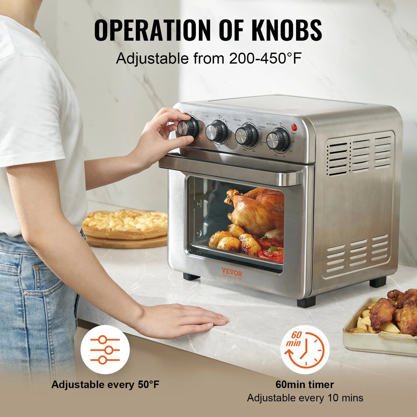 18L 1700W Air Fryer Toaster Oven Stainless Steel