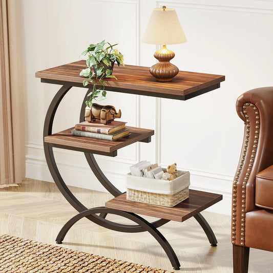 C-Shaped End Table,  3-Tier Storage Shelves
