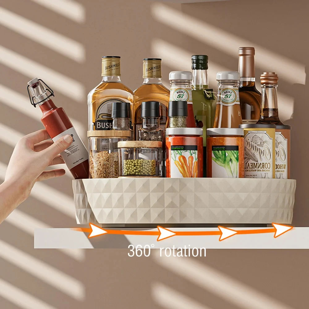 1Pc Kitchen Storage Spice Rack 360 Degree Rotating Cabinet
