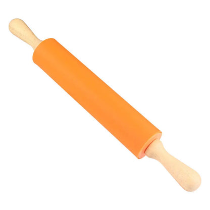 Non-Stick Silicone Rolling Pin Wooden Handle