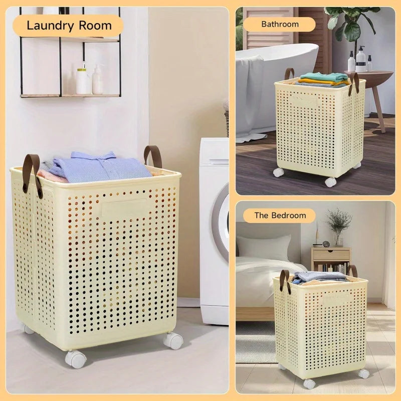 66.5L Foldable Laundry Basket with Wheels -