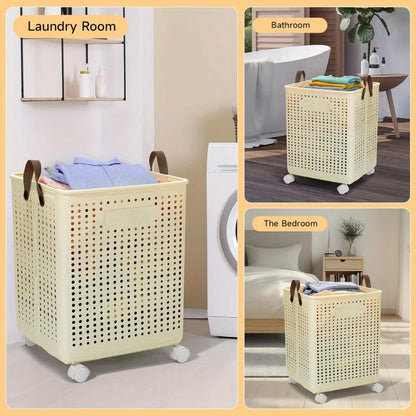 66.5L Foldable Laundry Basket with Wheels -
