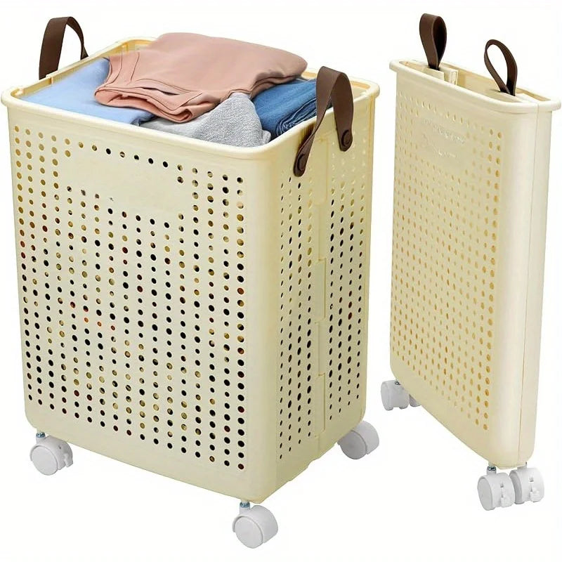 66.5L Foldable Laundry Basket with Wheels -