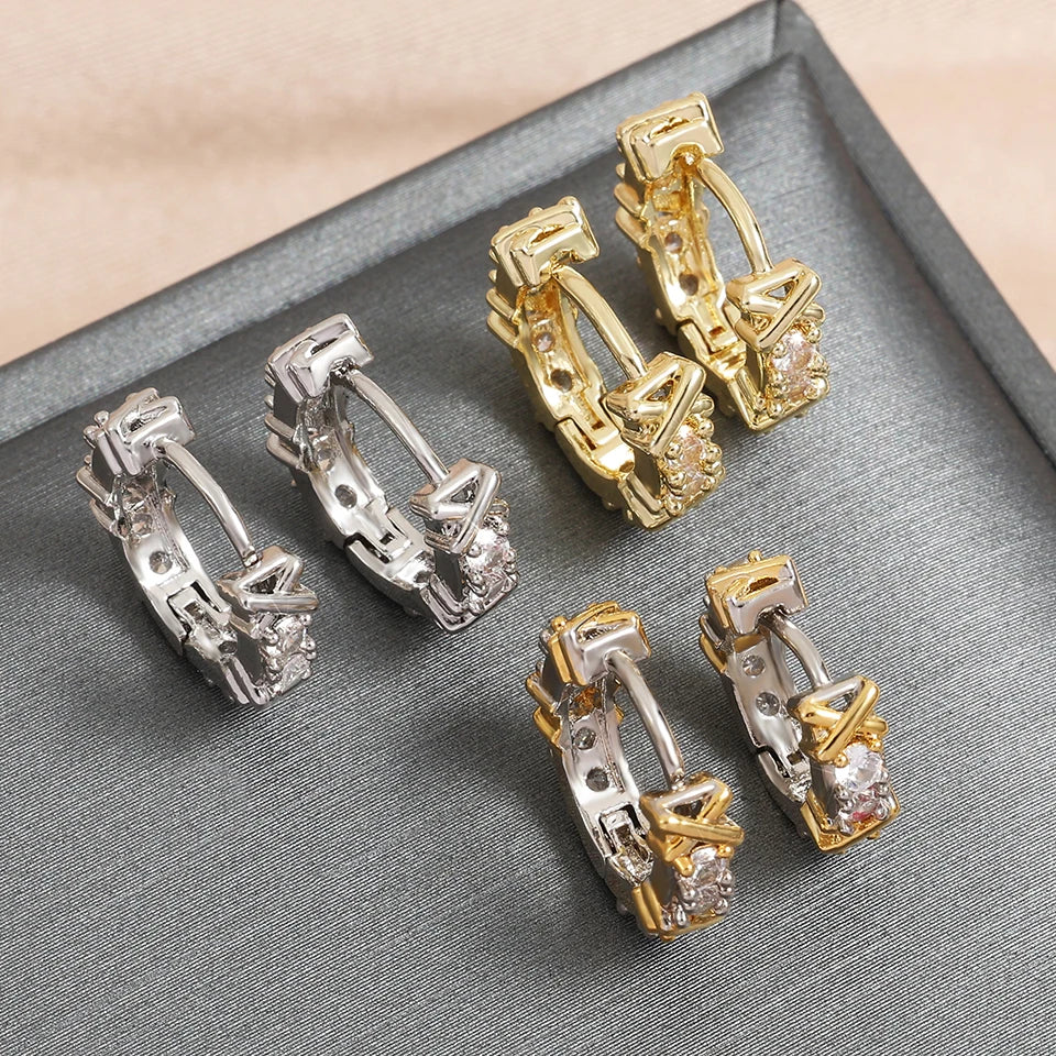 Vintage X-shaped Zircon Circle Hoop Earrings 18K Gold
