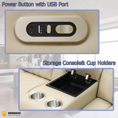 3PCS Power Recliner Sofa with Drop-Down Table Cup Holder