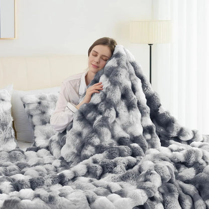 1pc Faux Rabbit Fleece Blanket -
