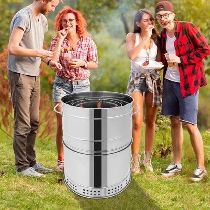 Stainless Steel BBQ Grill Barrel Portable Charcoal Grills 360°