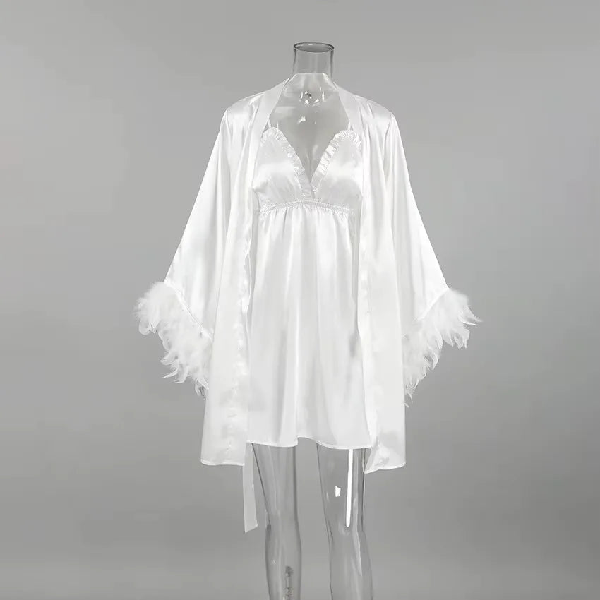 Feather Robe Sexy Rayon Summer  Lingerie