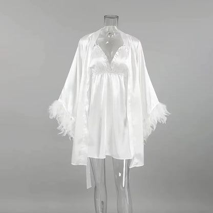 Feather Robe Sexy Rayon Summer  Lingerie