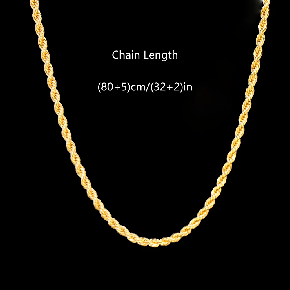 18K Gold plated 2.8MM Twisted Rope Twist Electroplating Necklace