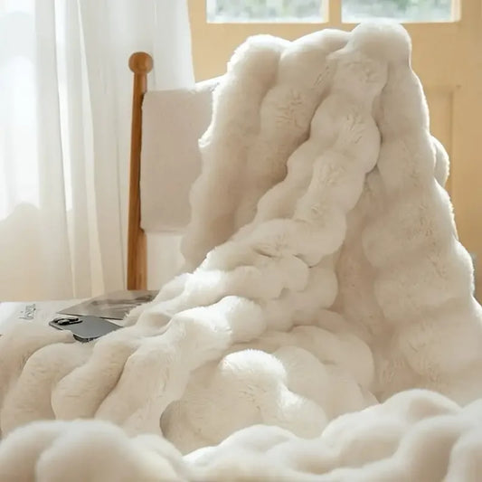 1pc Cozy Faux Rabbit Fleece Blanket Throw